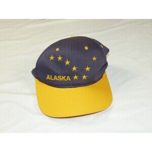 VTG Vintage Snapback Trucker Hat - Blue & Yellow Alaska Flag 100% Cotton